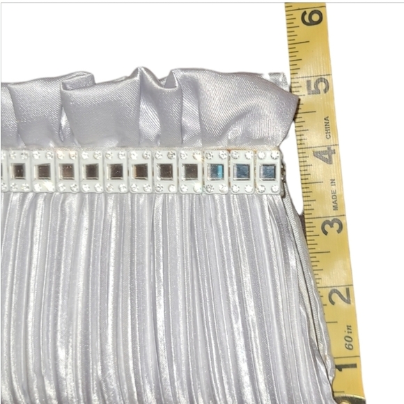 Silver Metallic Evening Clutch with Scrunched Pleated Fabric and Rhinestone Trim - Picture 8 of 10